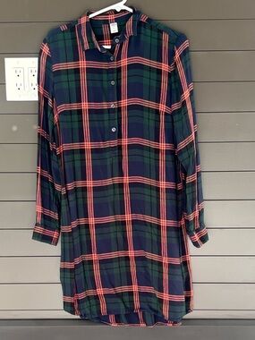Old Navy Navy Plaid Shirt Dress with Green & Red Accents